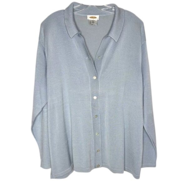 Talbots 70% Silk Collared V-Neck Lightweight Cardigan - Light Med. Blue - 2X - Picture 1 of 8